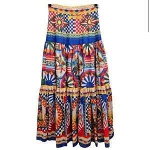 Dolce & GabbanaCarretto-print poplin maxi skirt SZ Small